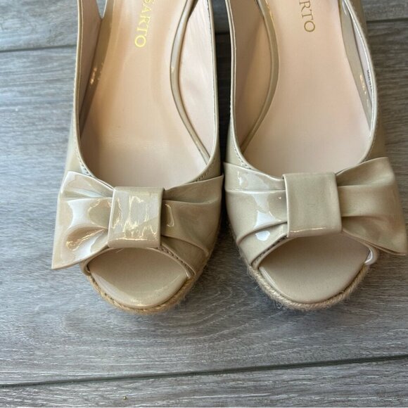 Franco Sarto Beige Vegan Patent Leather Slingback Peep Toe Wedge Esapdrille - Picture 4 of 14
